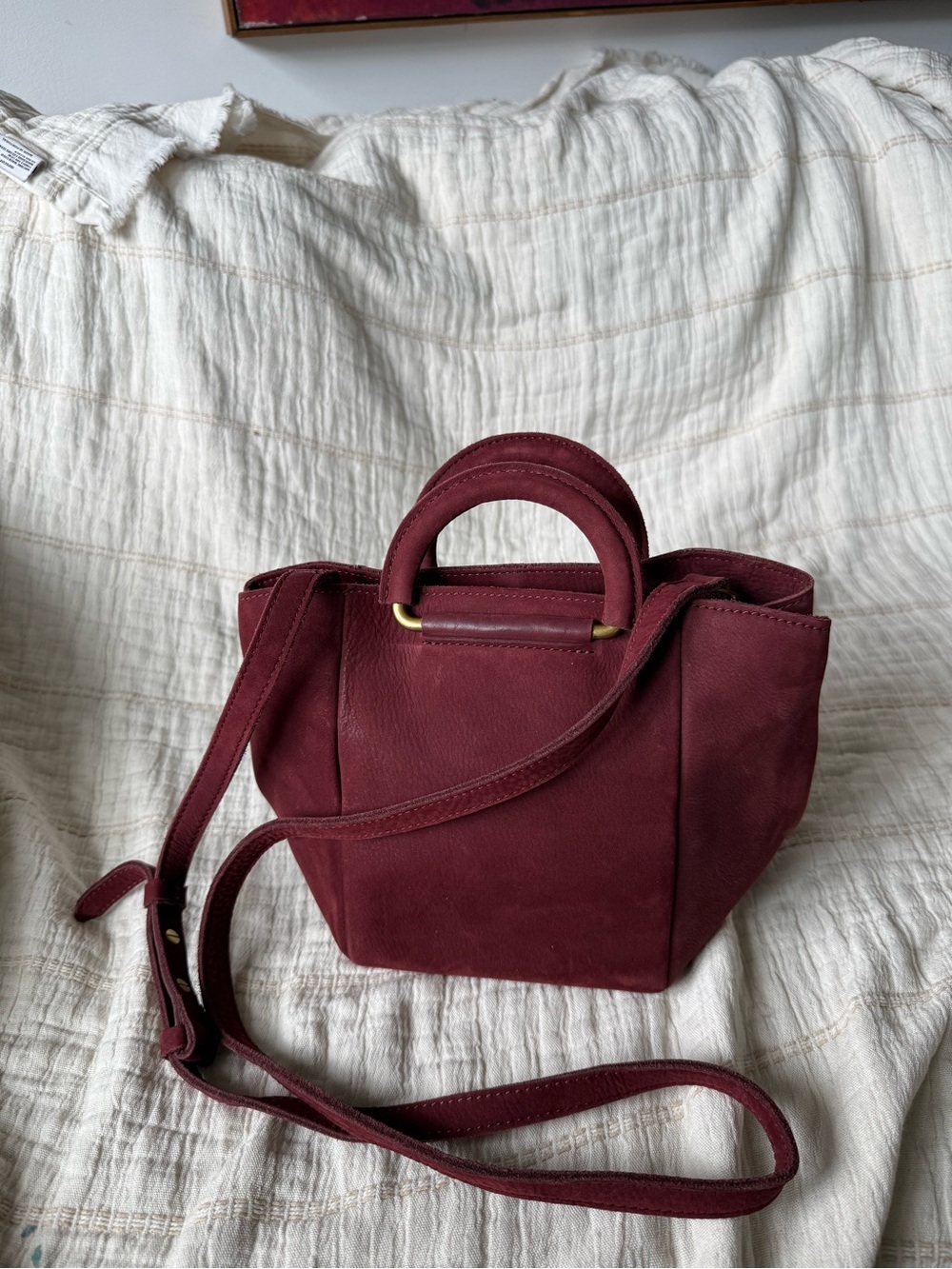 Women's Burgundy Leather Tote Crossbody Bag